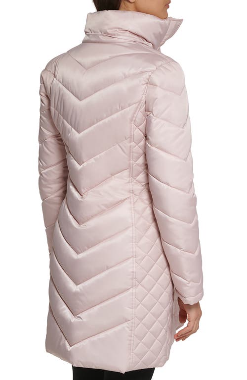 Kenneth Cole New York Faux Fur Trim Longline Puffer Jacket In Rose Dust