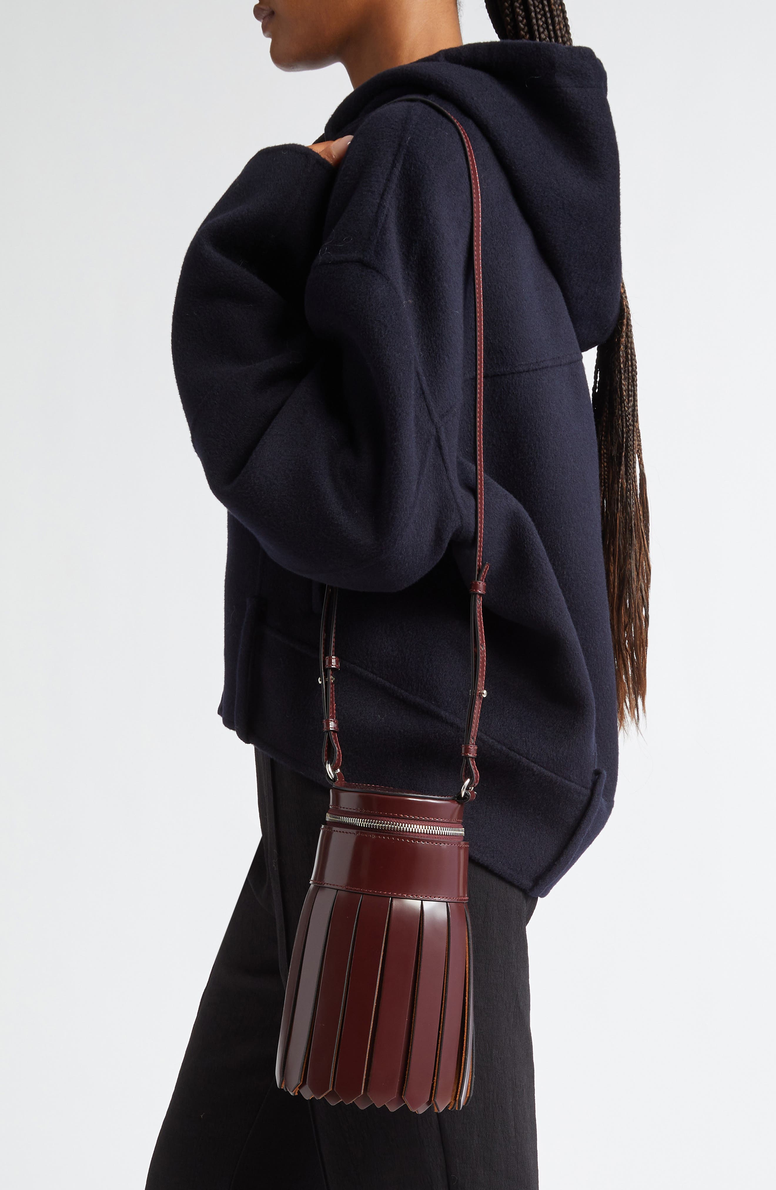 JW Anderson Tassel Leather Bucket Bag, Alternate, color, 