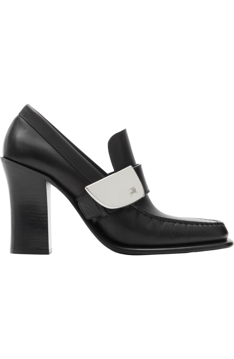 Burberry Leather London Shield High Heeled Loafers, Main, color, Black
