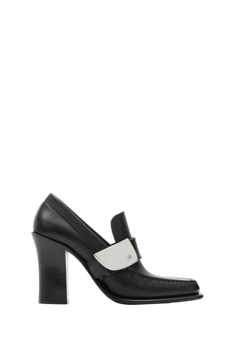 Leather London Shield High Heeled Loafers