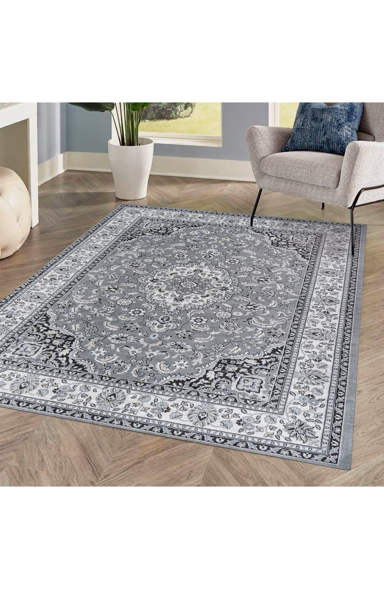 JONATHAN Y Palmette Modern Persian Floral Area Rug, Alternate, color, Gray/Cream