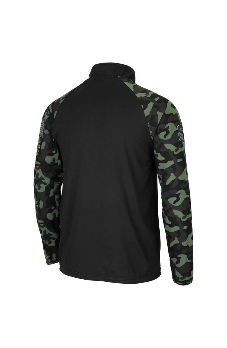 COLOSSEUM Men's Colosseum Black/Camo San Diego Toreros OHT Military Appreciation Take Flight Raglan Quarter-Zip Jacket, Alternate, color, Black