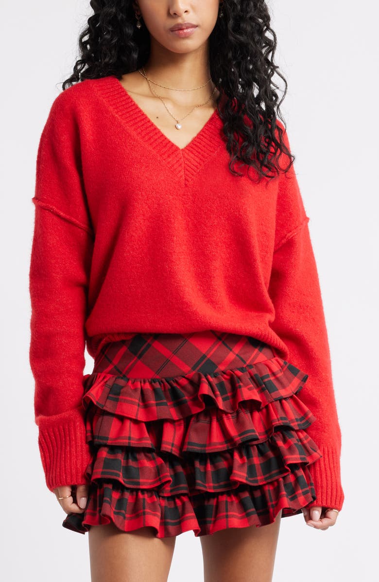BP. Oversize Cozy V-Neck Sweater, Main, color, Red Salsa