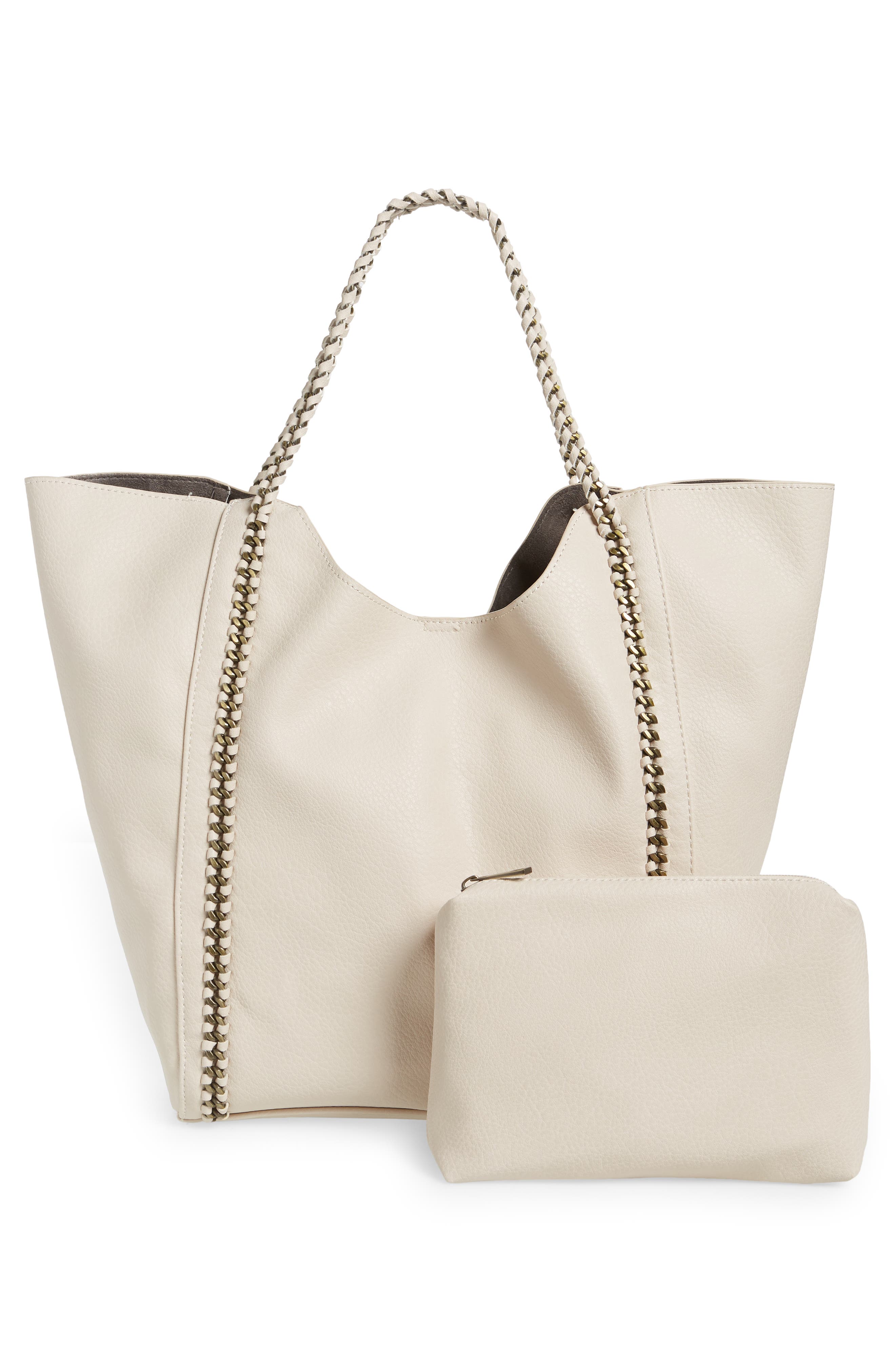 Chain Faux Leather Tote, Alternate, color, IVORY