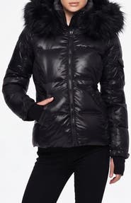 S13 Allie Water Repellent Puffer Jacket with Removable Faux Fur Trim Hood