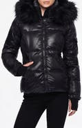 S13 Allie Water Repellent Puffer Jacket with Removable Faux Fur Trim Hood