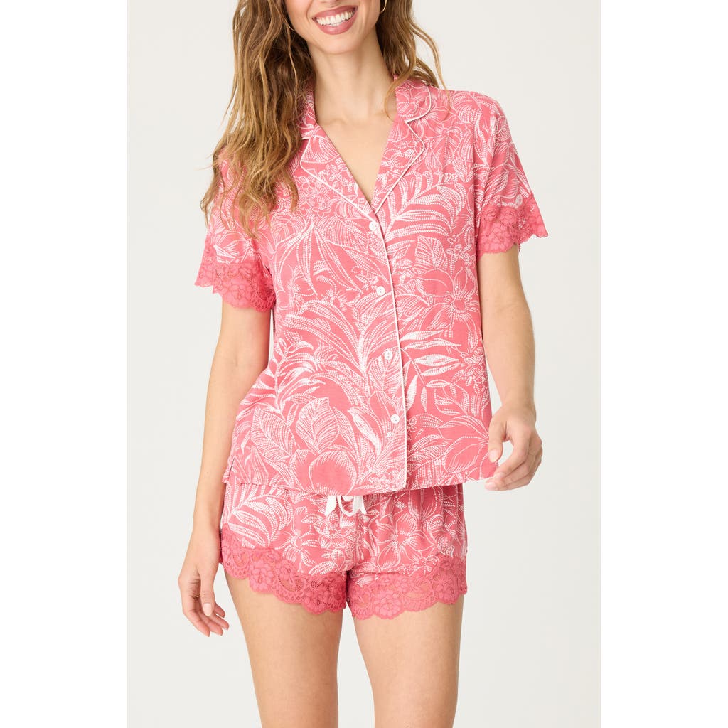 Pj Salvage Lazy Days Short Lace Trim Pajamas In Deep Rose