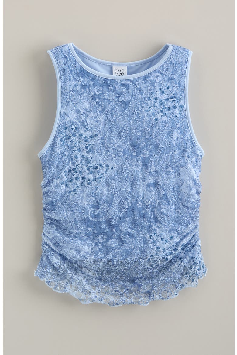 Kids' Ruched Stretch Lace Tank, Main, color, BLUE VEIL PAISLEY PATCH