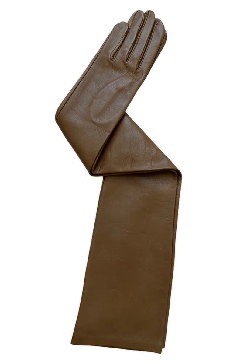 Paula Rowan Montserrat Long Leather Gloves, Main, color, Taupe