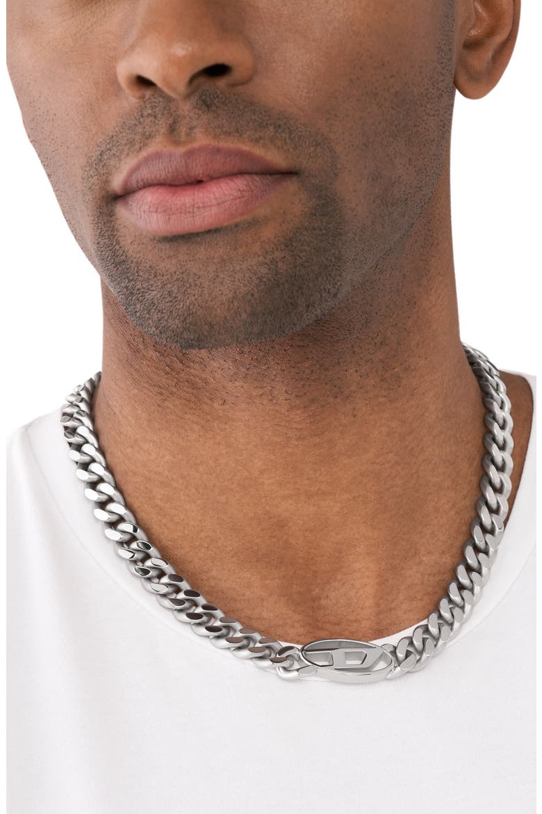 Oval D Logo Chain Choker Necklace, Alternate, color, SILVER