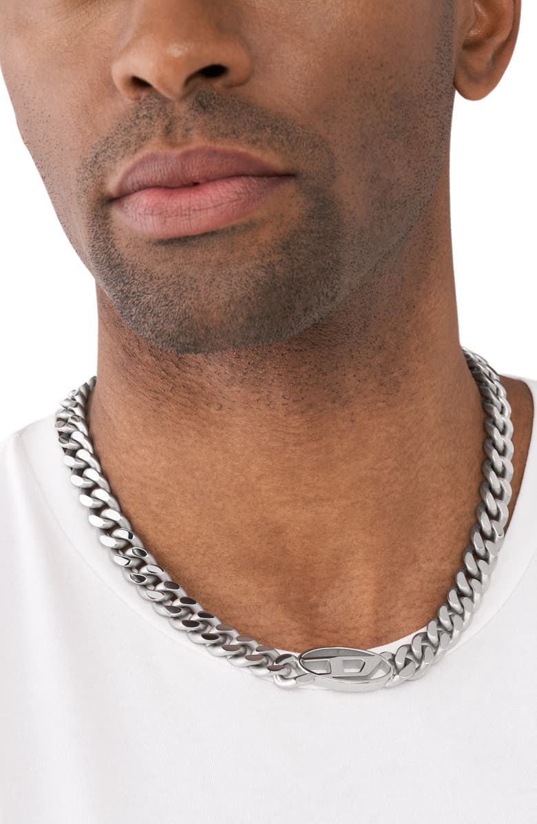 DIESEL<sup>®</sup> Oval D Enamel Chain Choker Necklace, Alternate, color, Silver