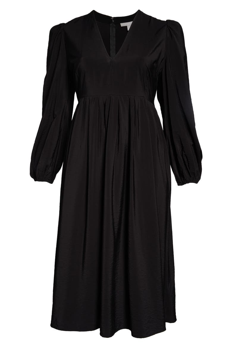 Pleat Puff Shoulder Long Sleeve Dress, Alternate, color, BLACK