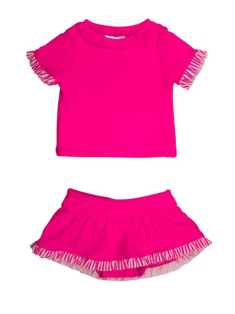 Girls Short Sleeve Ruffle UPF50+ Rash Guard Skirted 2-Piece