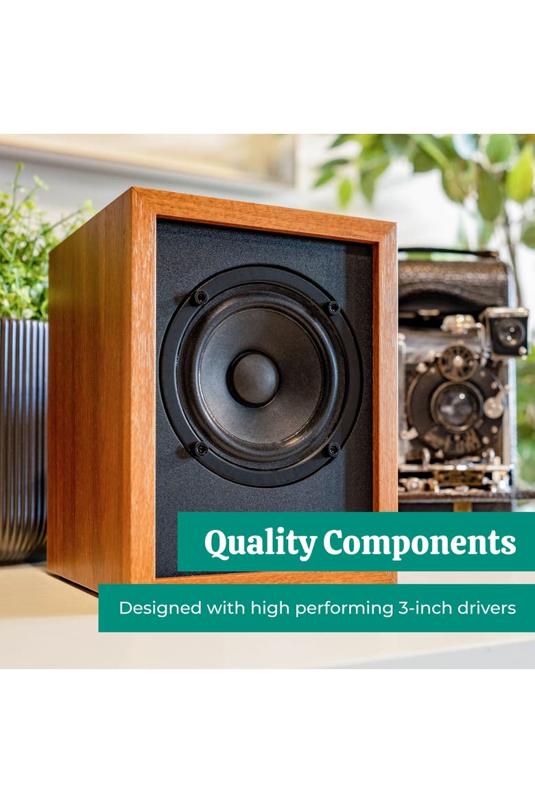 Huntley Powered Bluetooth Bookshelf Speakers, Alternate, color, Teak