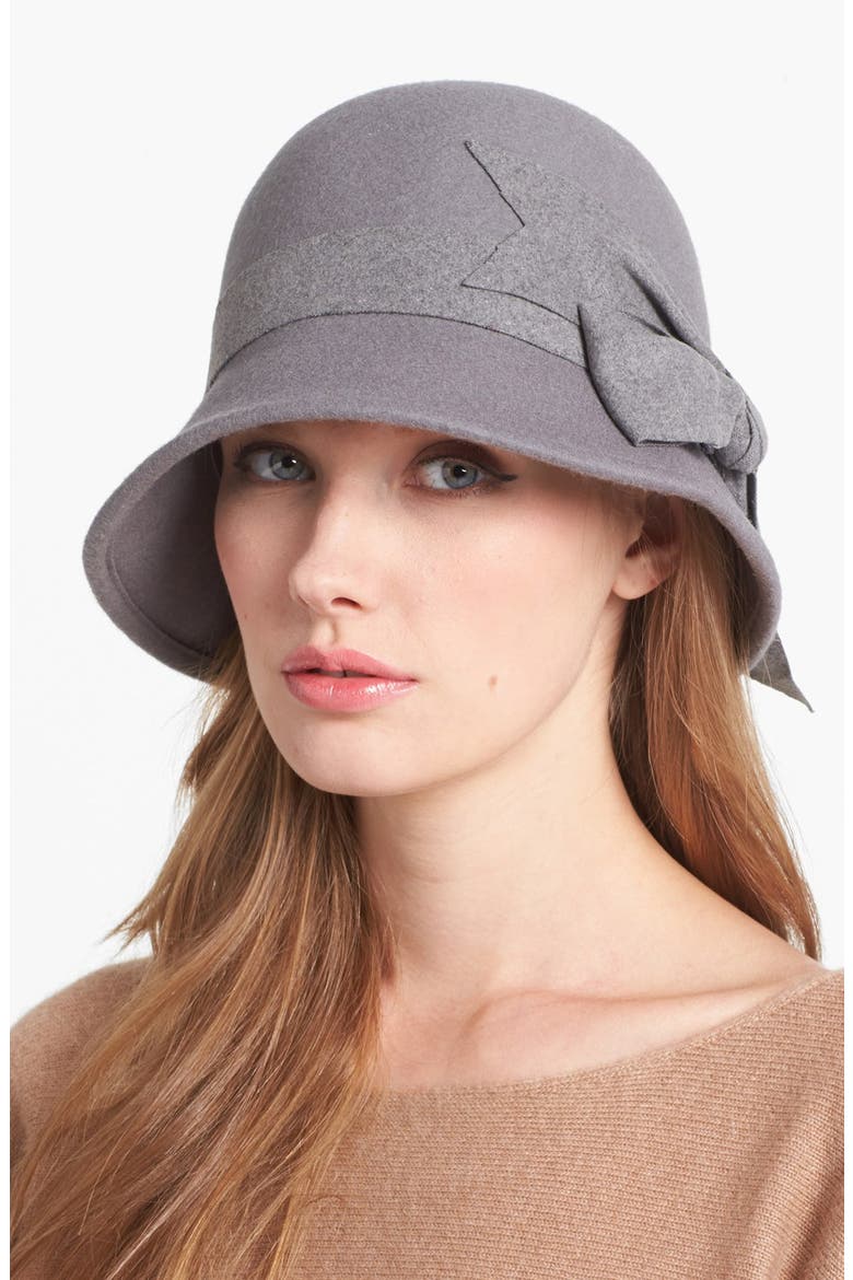 Large Bow Wool Felt Cloche, Main, color, GREY