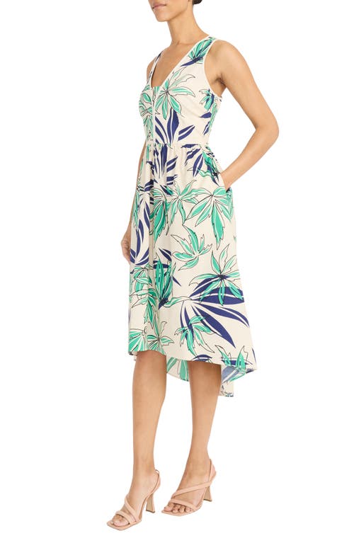 Maggy London Tropical Sleeveless Fit & Flare Dress In Ivory/island Green