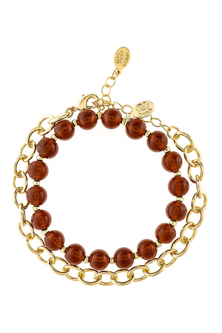 Set of 2 Chain & Stretch Beaded Bracelets, Main, color, GOLD
