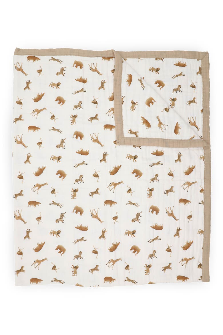 Organic Cotton Muslin Quilted Throw, Main, color, ANIMAL CRACKERS