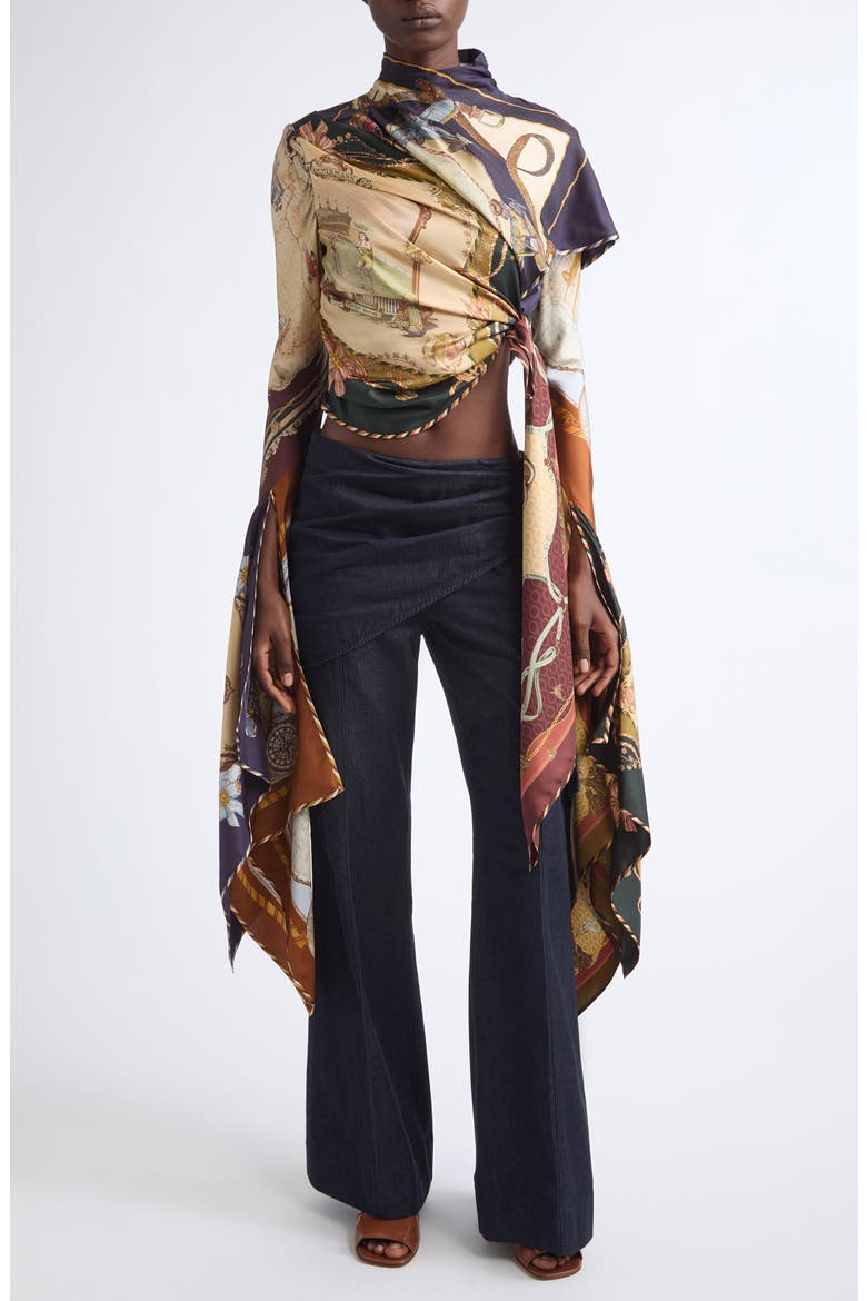 Valiant Print Draped Silk Twill Scarf Top, Alternate, color, SPLICED SCARVES