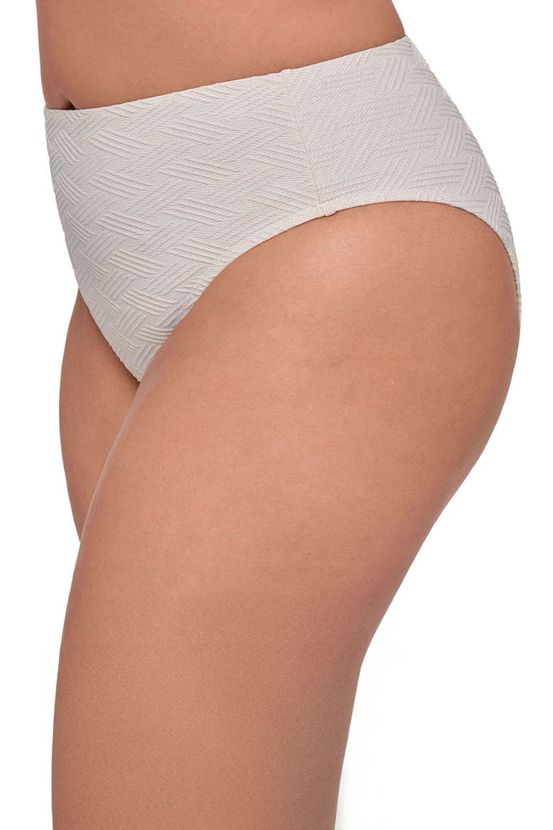 Smoothing and Sculpting Basket Weave High Leg High Rise Bikini Swimsuit Bottoms, Alternate, color, Bone Basket Weave
