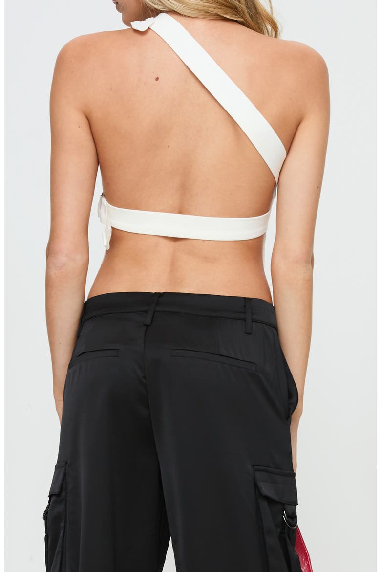 Buckled Down One-Shoulder Crop Top, Alternate, color, WHITE