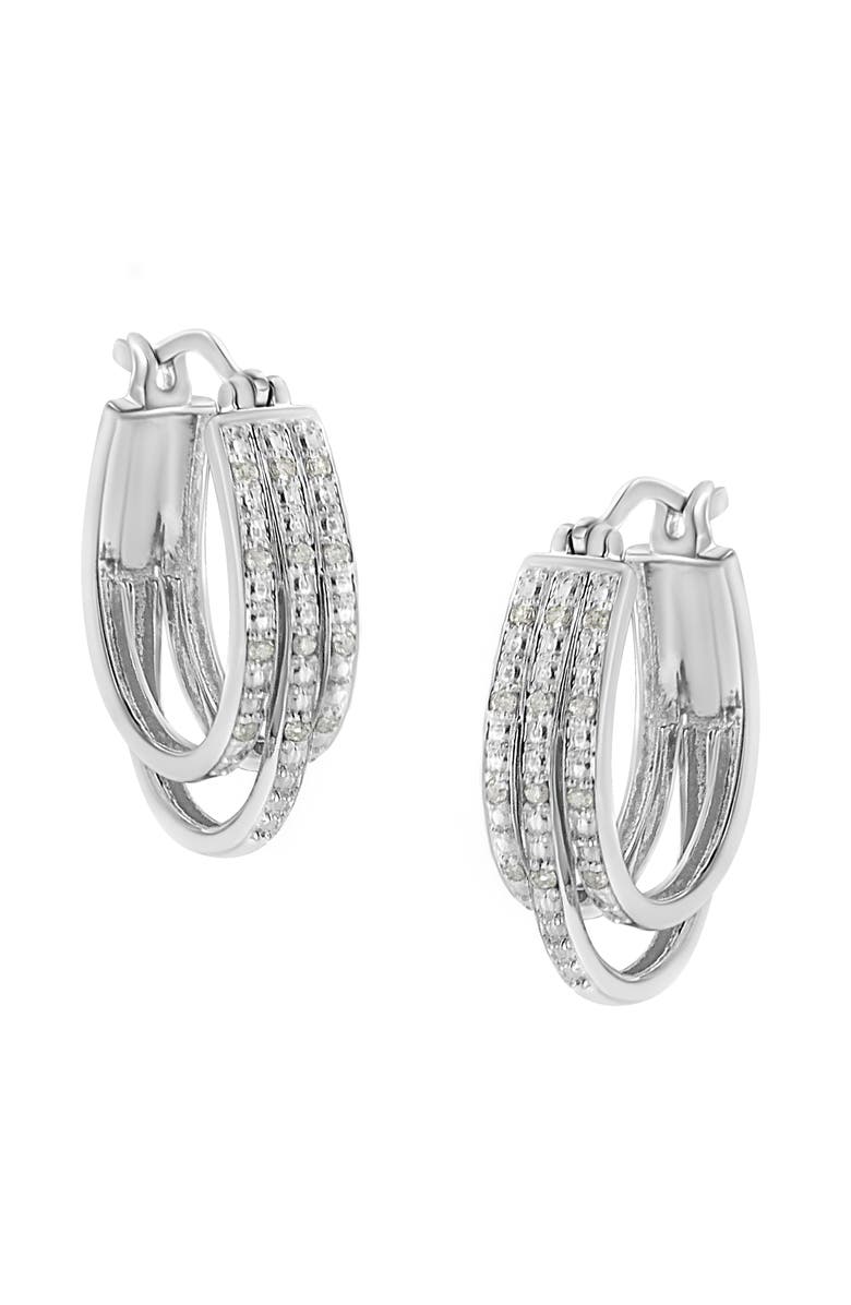 Haus of Brilliance Silver 1/4 Cttw Diamond and Alternating Beaded Triple Hoop Earring, Main, color, 