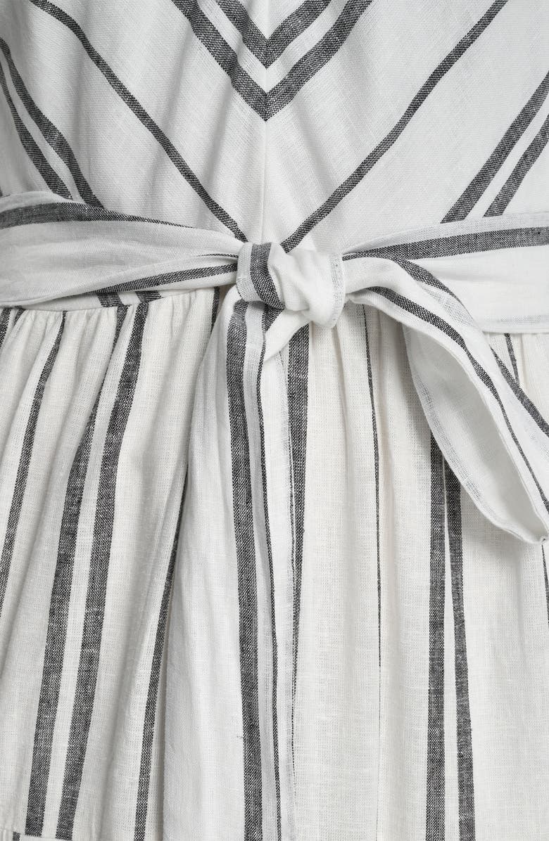 DKNY Stripe Sleeveless Linen Blend Midi Dress, Alternate, color, White/Black