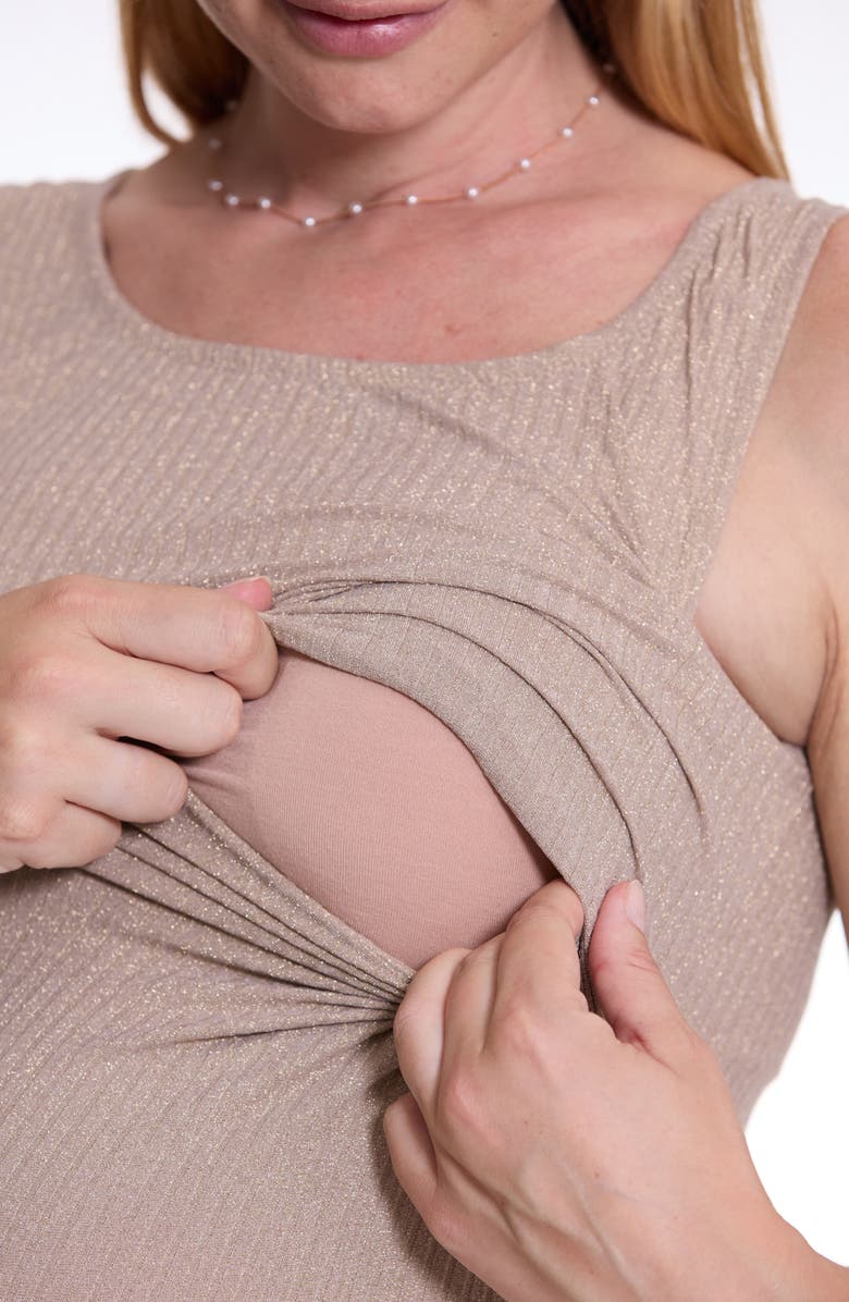 Cache Coeur Malaga Metallic Rib Maternity/Nursing Dress, Alternate, color, Sand