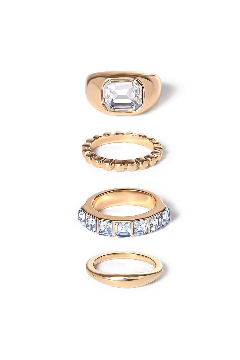 Gold-Tone Ring Set of 4 with Rhinestones, Main, color, Gold