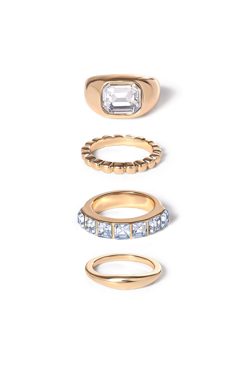 Jessica Simpson Gold-Tone Ring Set of 4 with Rhinestones, Main, color, Gold