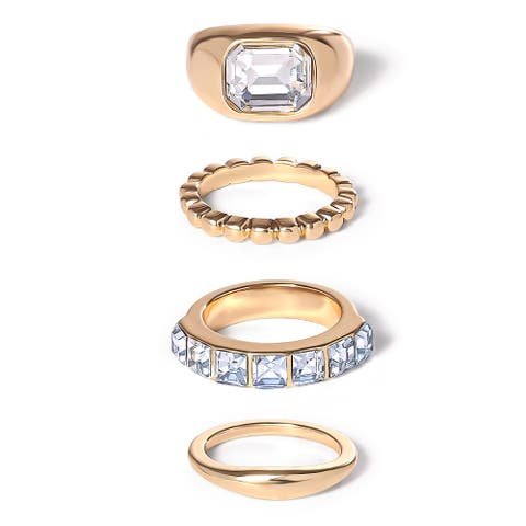 Gold-Tone Ring Set of 4 with Rhinestones