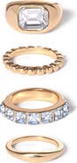 Jessica Simpson Gold-Tone Ring Set of 4 with Rhinestones