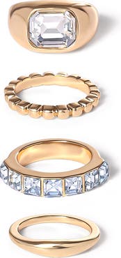 Jessica Simpson Gold-Tone Ring Set of 4 with Rhinestones