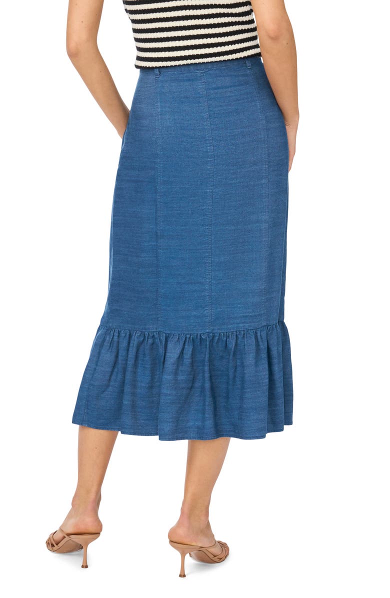 CeCe Button-Up Denim Midi Skirt, Alternate, color, Med Indigo