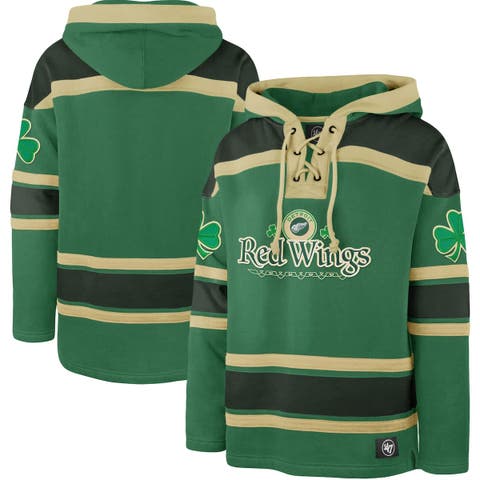 Men's '47  Kelly Green Detroit Red Wings St. Patrick's Day McLucky Superior Lacer Pullover Hoodie