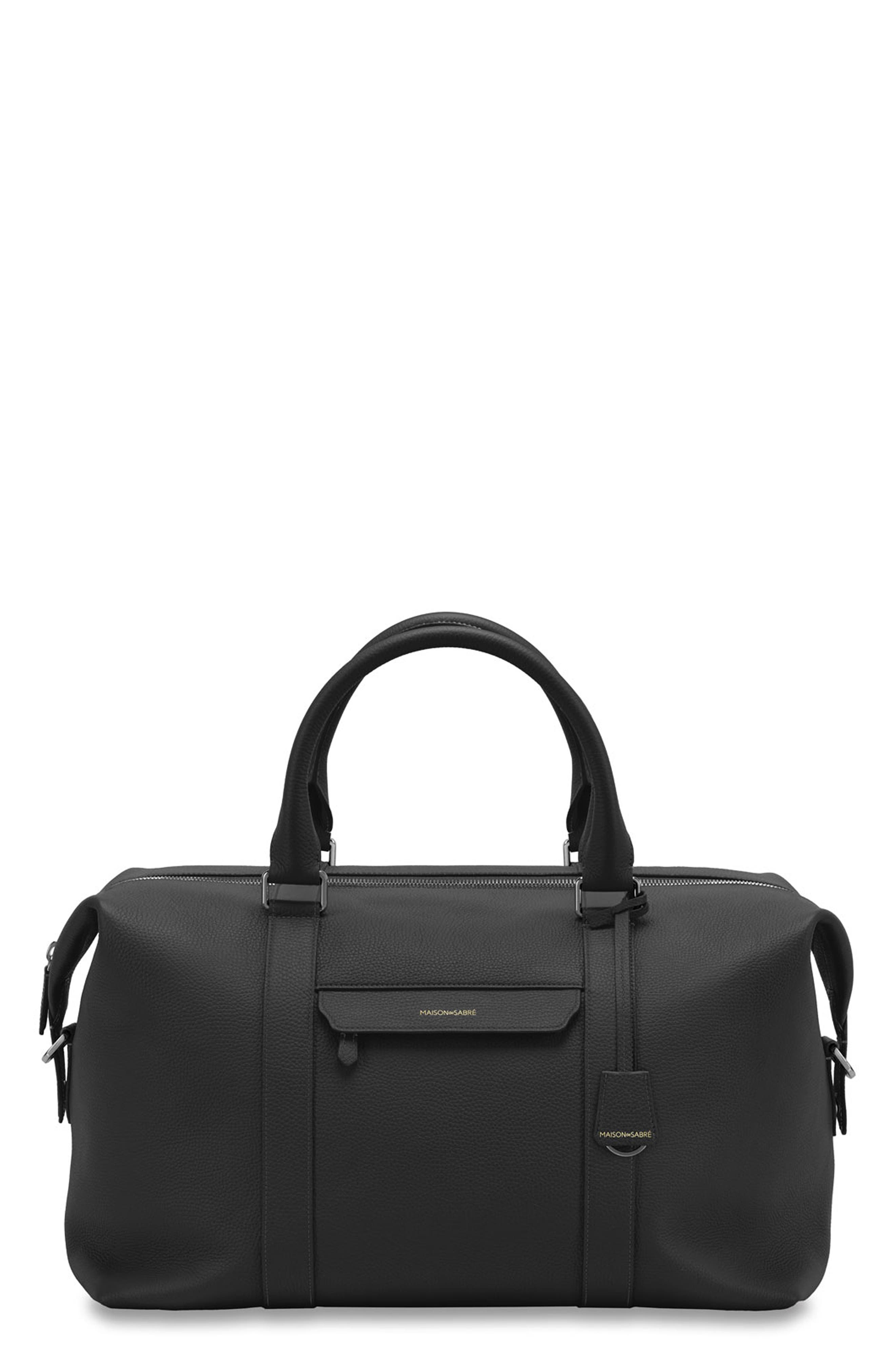MAISON de SABRÉ Leather Duffle Bag, Main, color, Black Caviar