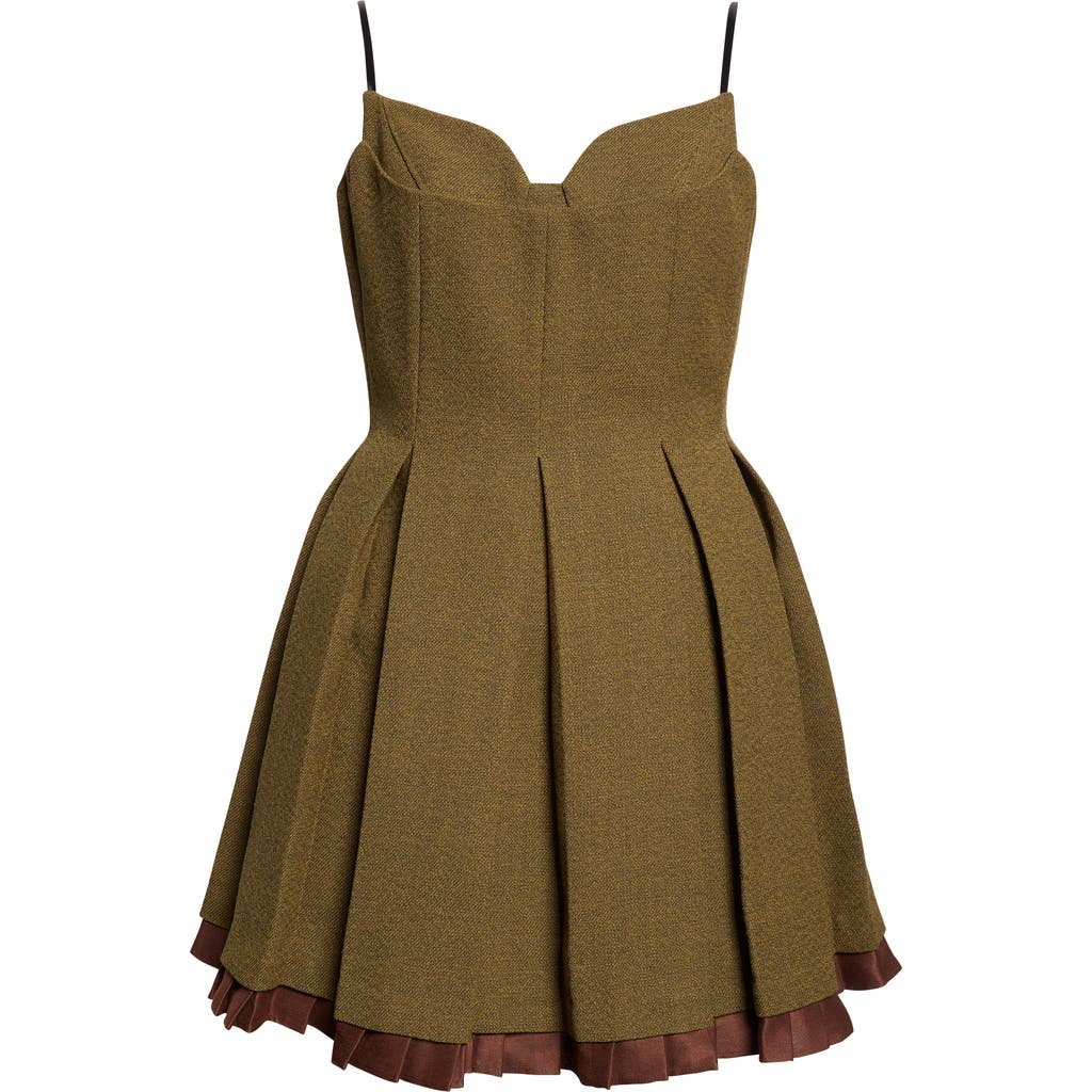Shushu-tong Shushu/tong Pleated Wool Grain De Poudre Minidress In Green