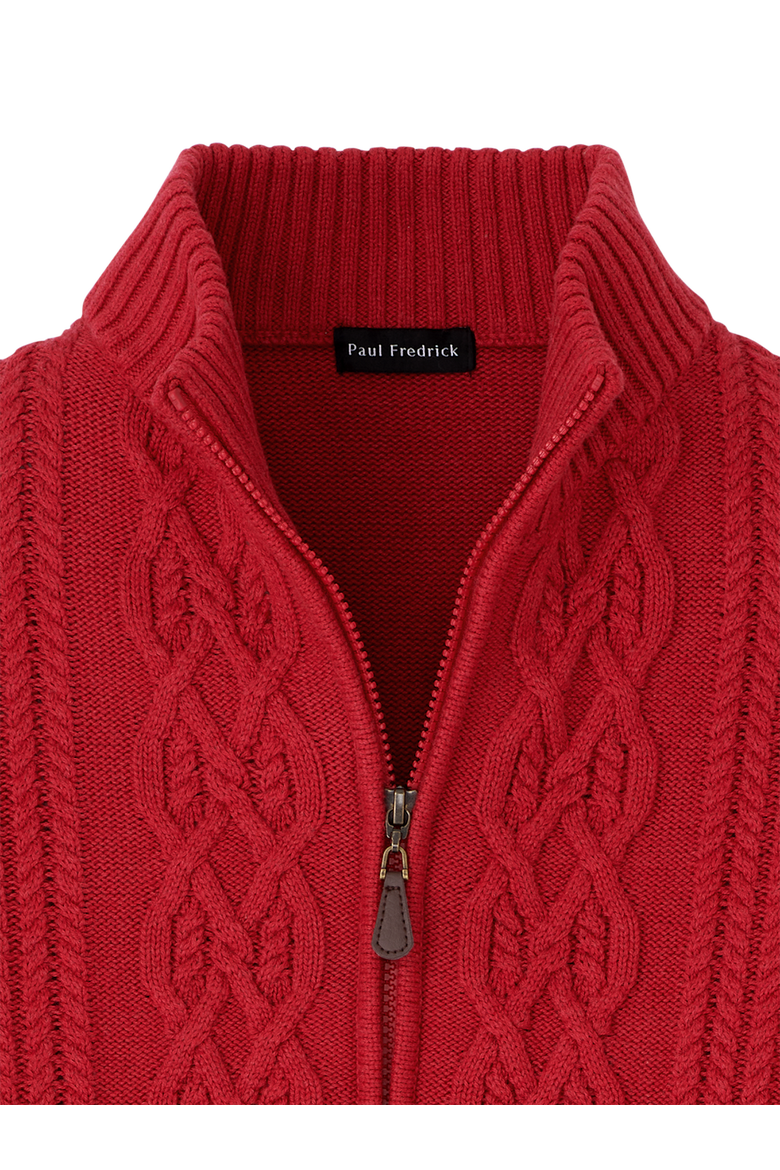 Cotton Cable Full Zip Mock Neck Sweater, Alternate, color, Red