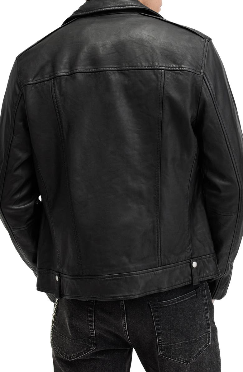 AllSaints Milo Asymmetric Zip Leather Biker Jacket, Alternate, color, Black