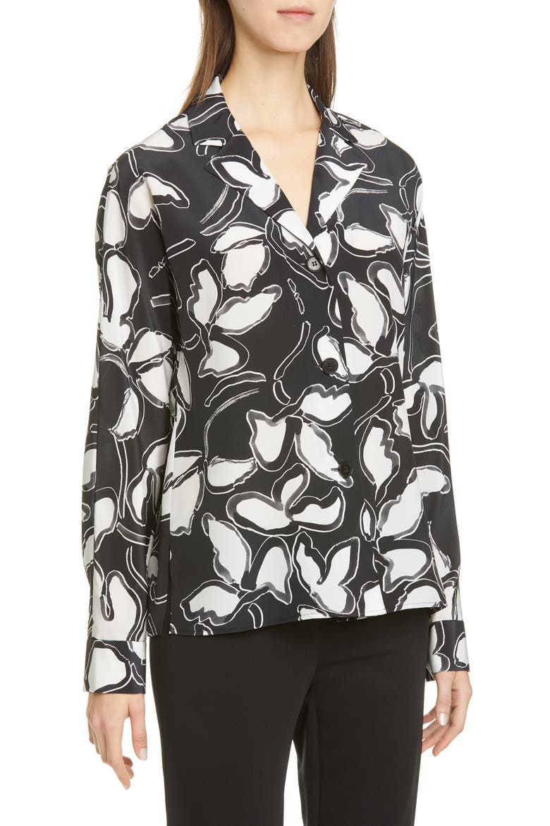 Mariabella Floral Silk Blouse, Main, color, BLACK MULTI