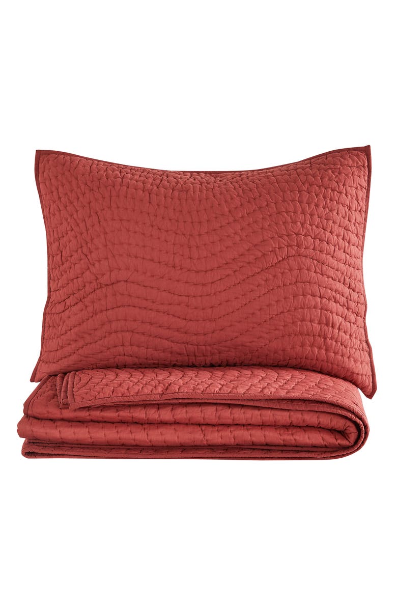MELANGE HOME Voile Solid Cotton Quilt & Sham Set, Alternate, color, Burgundy