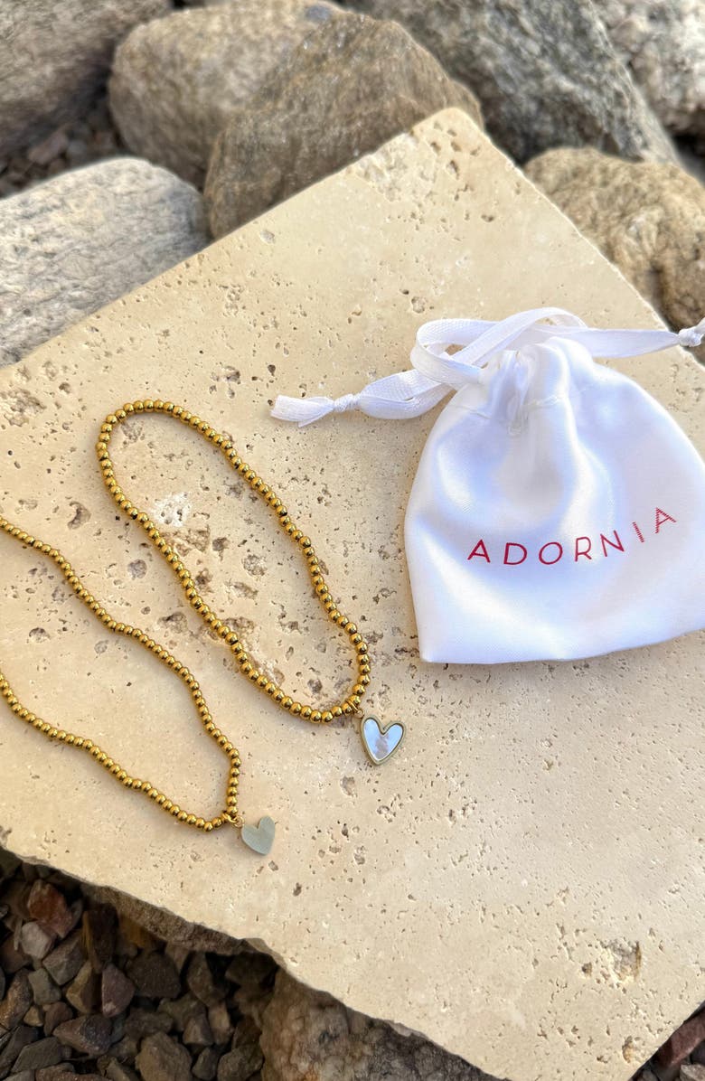 Adornia Set of 2 Heart Charm Stretch Beaded Bracelets, Alternate, color, Gold