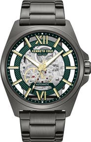 Kenneth Cole New York Skeleton Gunmetal Automatic Bracelet Watch, 44mm