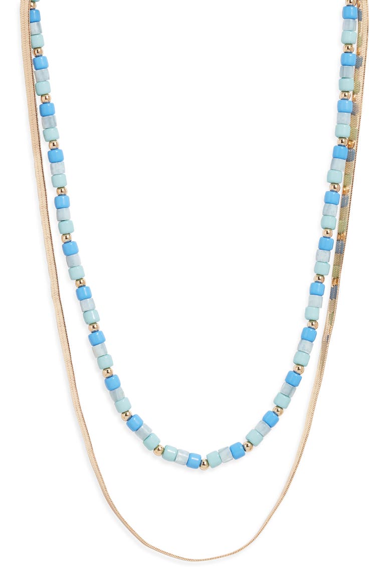 Set of 2 Beaded & Snake Chain Necklaces, Main, color, BLUE MULTI- GOLD