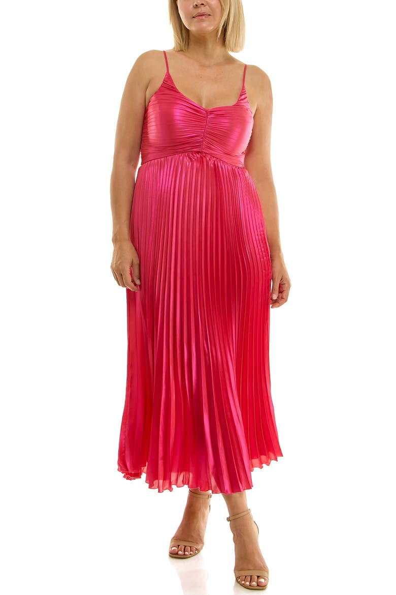 Pleated Metallic Midi Dress, Alternate, color, PARADISE PINK METALLIC