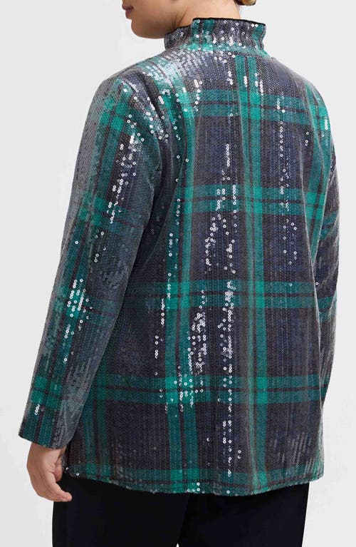 Foxcroft Carolina Sequin Plaid Cotton Blend Button-up Shirt In Animal Print