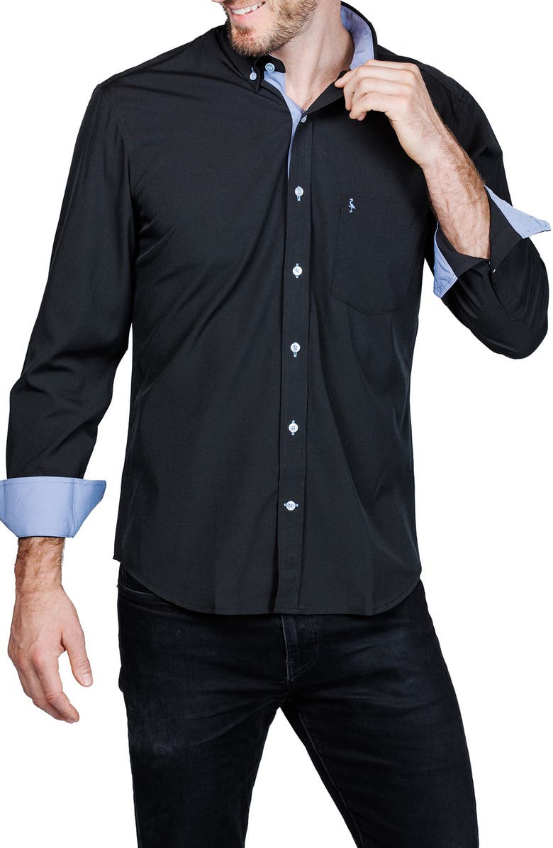 TailorByrd Mélange Performance Button Down Shirt, Alternate, color, Black