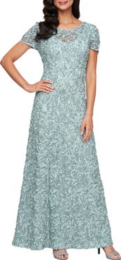 Alex Evenings Sequin Soutache Short Sleeve A-Line Gown