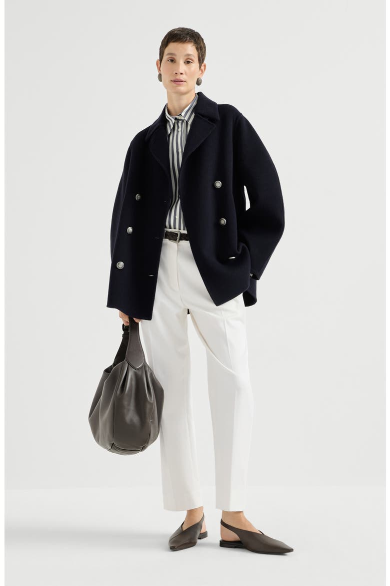 Wide stripe silk poplin shirt, Alternate, color, Denim
