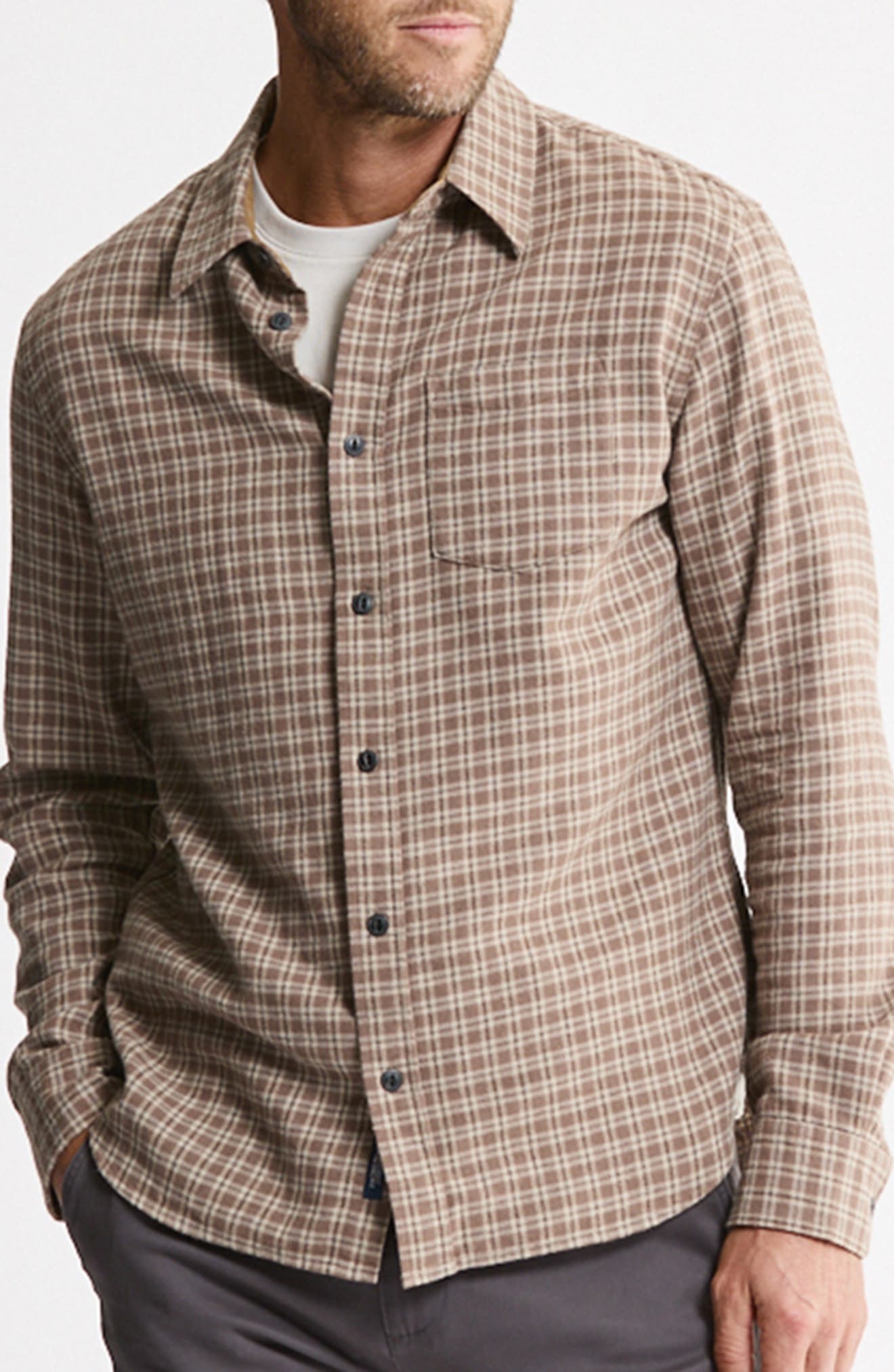 Manor Long Sleeve Twill Button-Up Flannel Shirt